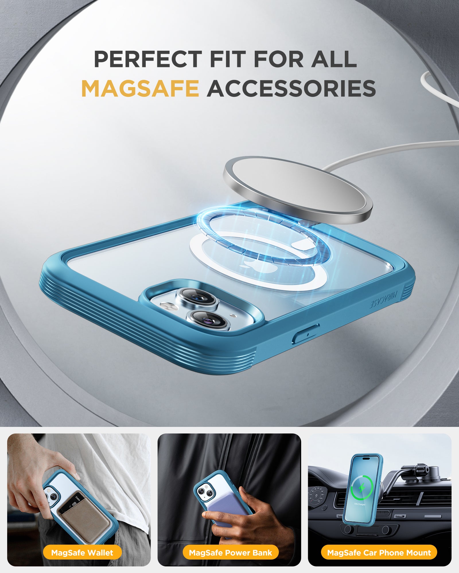 SOLIGU Glass Series for iPhone 15 Case [Compatible with MagSafe] Full-Body Magnetic Case with Built-in 9H Tempered Glass Anti-Fingerprint Screen Protector + Camera Lens Protector