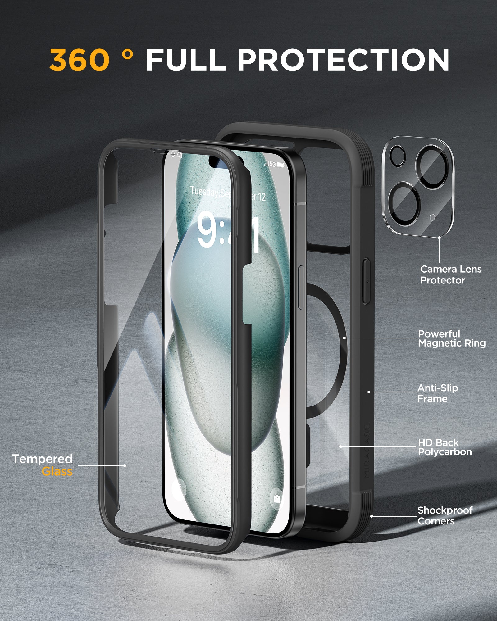 SOLIGU Glass Series Designed for iPhone 15 Plus Case 6.7',Full-Body Military Drop Proof 15 Plus Phone Case Cover with Built-in 9H Tempered Glass Screen Protector