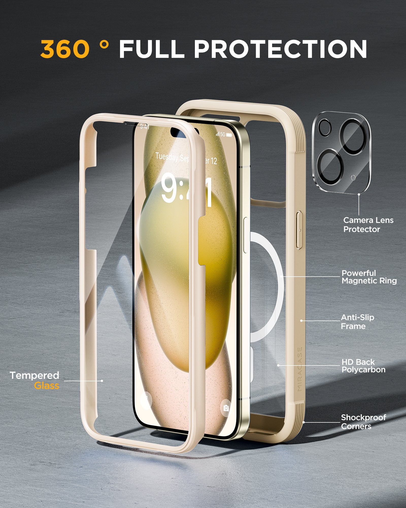 SOLIGU Glass Series Designed for iPhone 15 Plus Case 6.7',Full-Body Military Drop Proof 15 Plus Phone Case Cover with Built-in 9H Tempered Glass Screen Protector