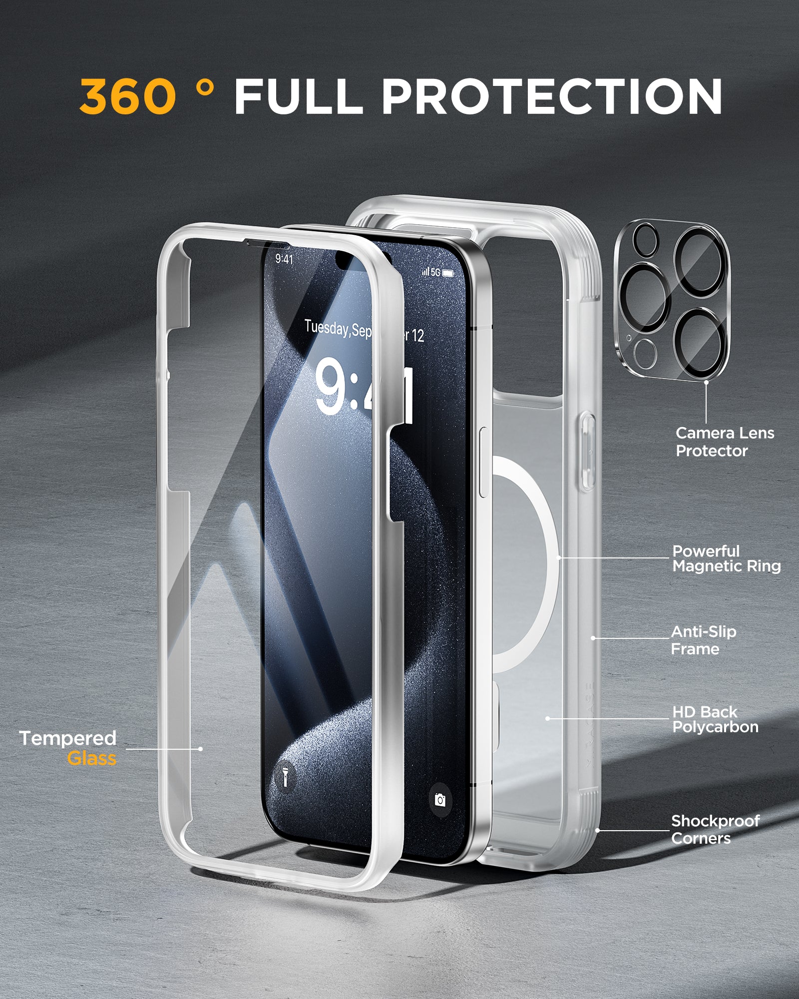 SOLIGU Magnetic for iPhone 15 Pro Max Case 6.7'' [Compatible with Magsafe] Full-Body Drop Proof Bumper Phone Case for iPhone 15 Pro Max with Built-in 9H Tempered Glass Screen Protector