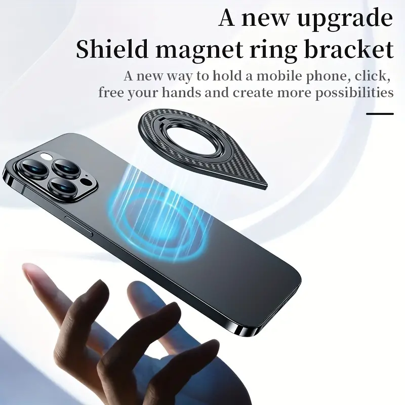 Double-sided magnetic phone ring holder 360° rotation finger ring buckle kickstand ultra-thin magnetic mobile phone tablet (water droplet shape with carbon fiber pattern)