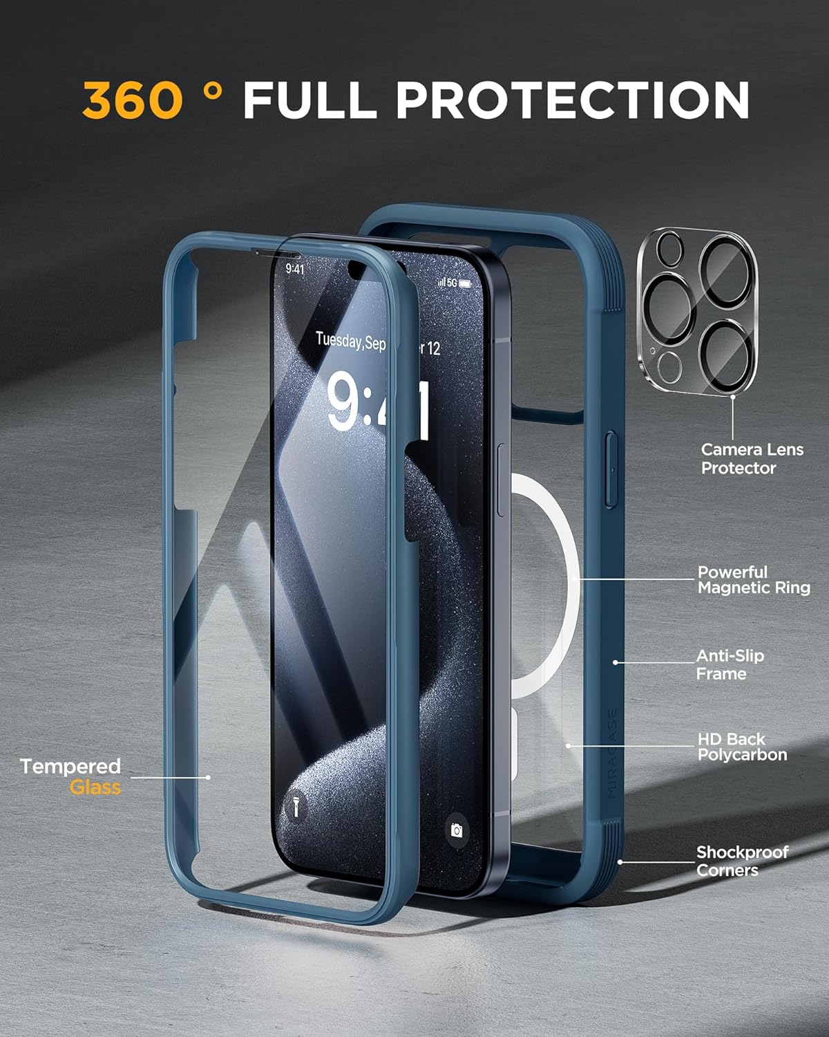 SOLIGU Magnetic for iPhone 15 Pro Case [Compatible with MagSafe] Full-Body Phone case with Built-in Glass Screen Protector& Camera Protector, Military Drop Proof 15 Pro Cover 6.1 inch